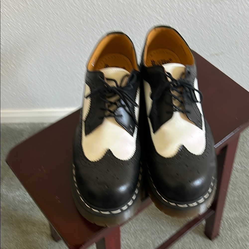 Dr. Martens Black and White Oxfords with Lace-Up Closure and Sturdy Soles